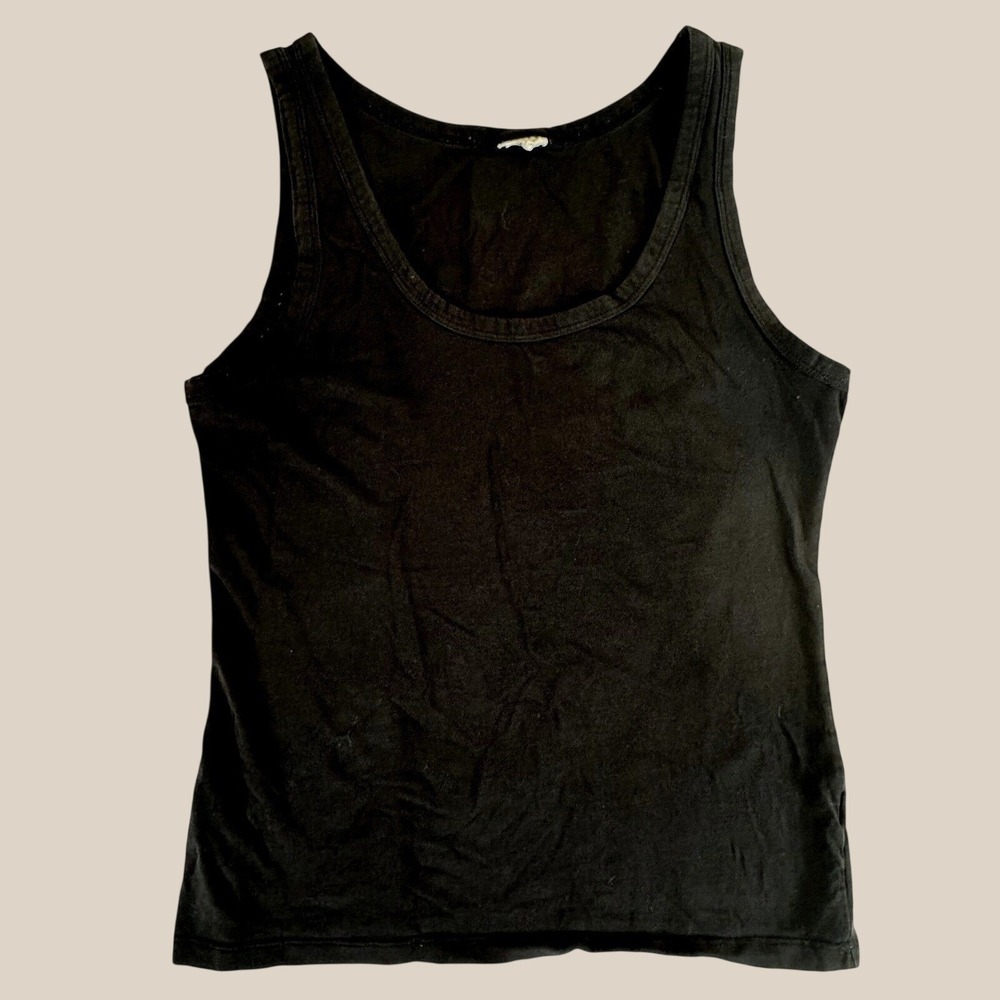 Womens Black Scoop Neck Tank Top XS Stretch Sleeveless Fitted Layering Basic - Picture 2 of 3